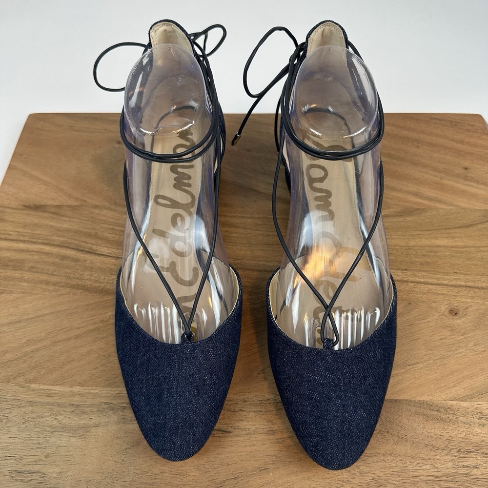 New $130 Womens Sam Edelman Loretta Denim Ankle Tie Shoe Size 8.5 M
